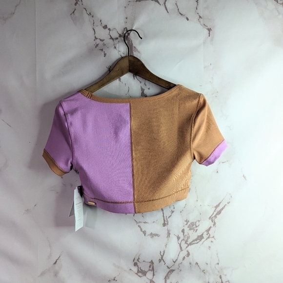 L Space Crop Top Size Large Revolutions Ribbed Colorblock Active Purple New - Picture 7 of 10